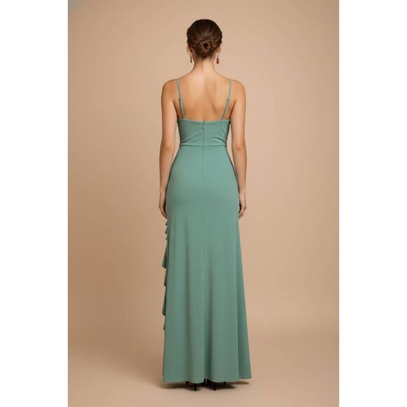 Shakira Formal Maxi Dress Women Medium Black Ruffle Slit Elegant Evening NWT - Picture 12 of 12